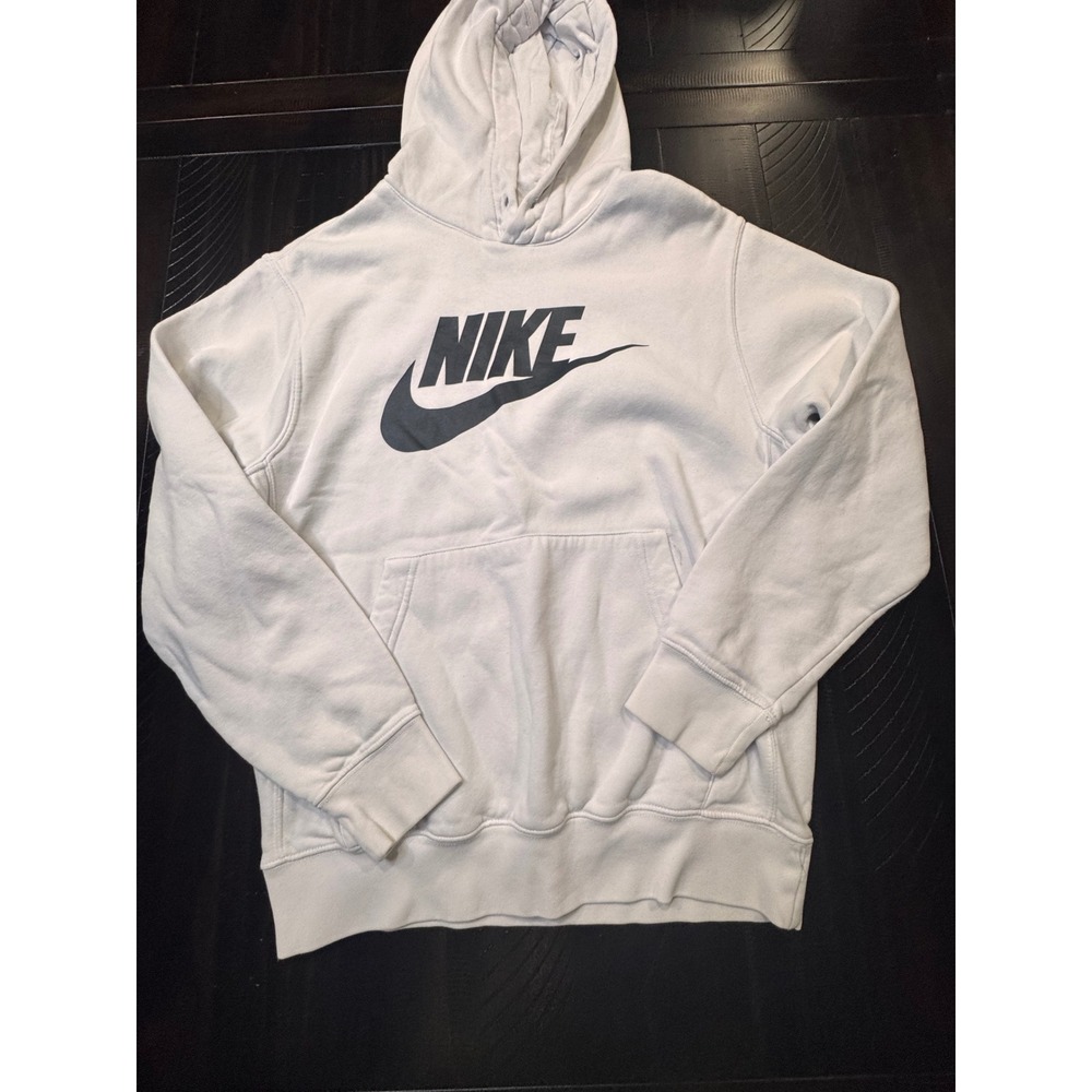 Nike Sportswear Club Fleece Hoodie Mens Small White Black Futura Logo Pullover